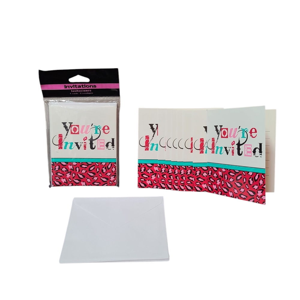 Invitations Party Pink Cheetah Print Total 15